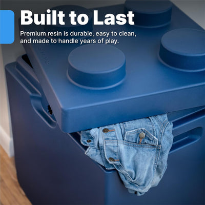 Step2 Contemporary Builders Toy Box with Lid, Storage Chest for Kids, Denim Blue