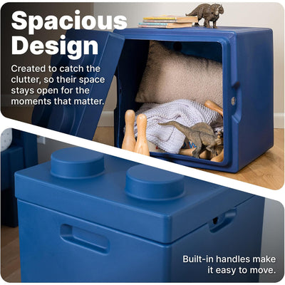 Step2 Contemporary Builders Toy Box with Lid, Storage Chest for Kids, Denim Blue