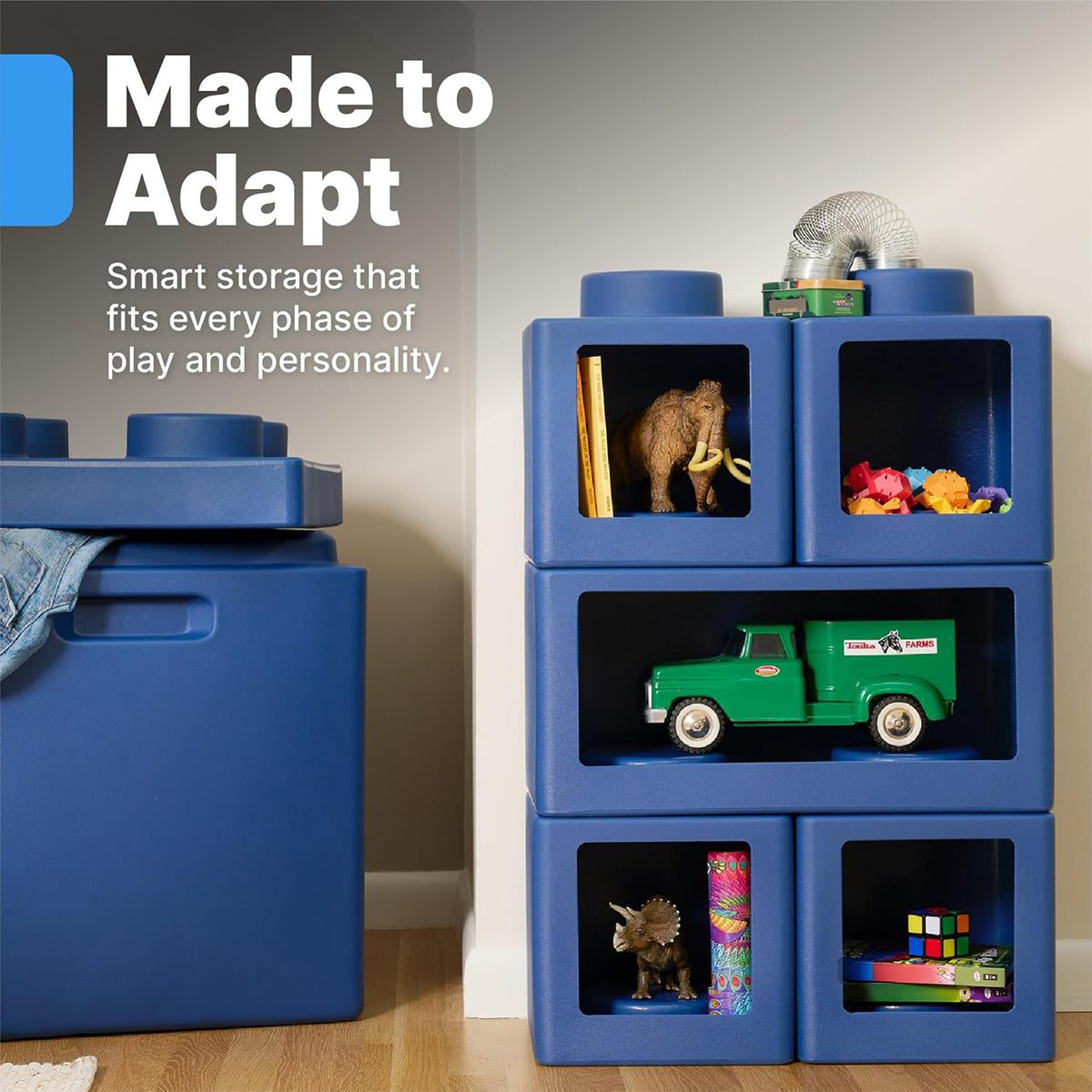 Step2 5 Pc Open-Front Contemporary Builders Storage Cubes Organizer, Denim Blue