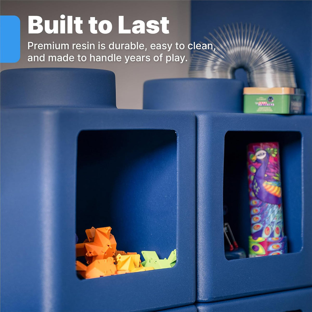 Step2 5 Pc Open-Front Contemporary Builders Storage Cubes Organizer, Denim Blue