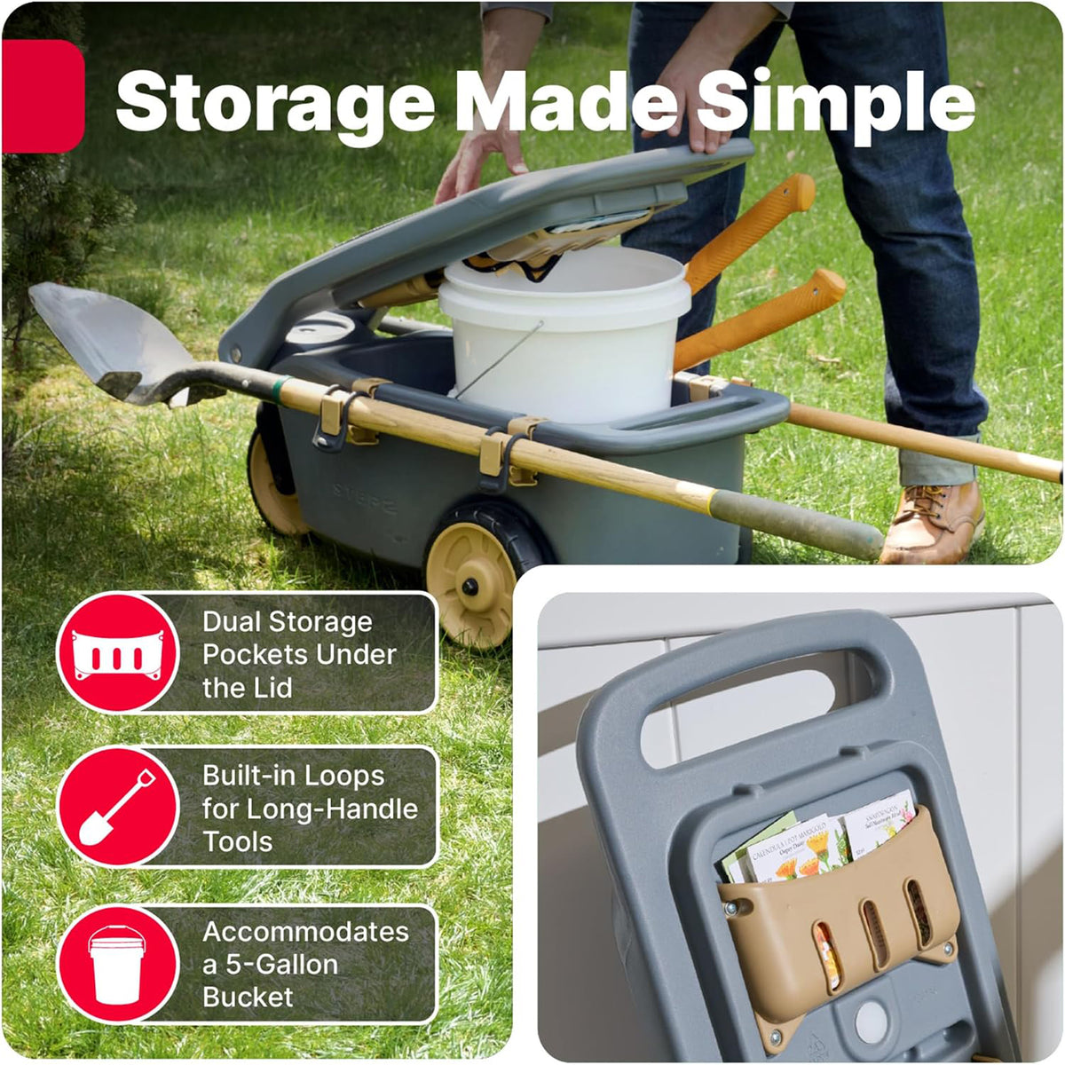 Step2 EverTough Garden Hopper Rolling Cart with Built In Handle and Storage