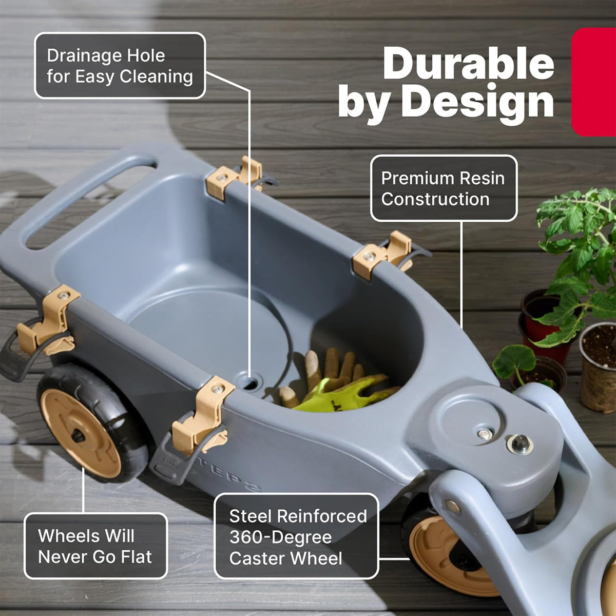Step2 EverTough Garden Hopper Rolling Cart with Built In Handle and Storage