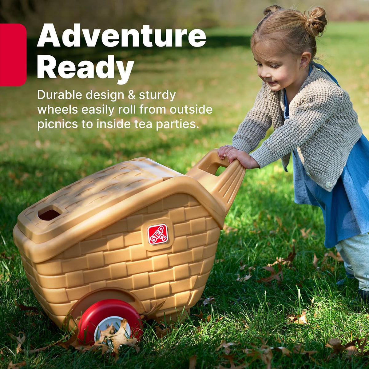Step2 My First Picnic Rolling Basket, 30 Pc Pretend Play Accessory Set, Brown