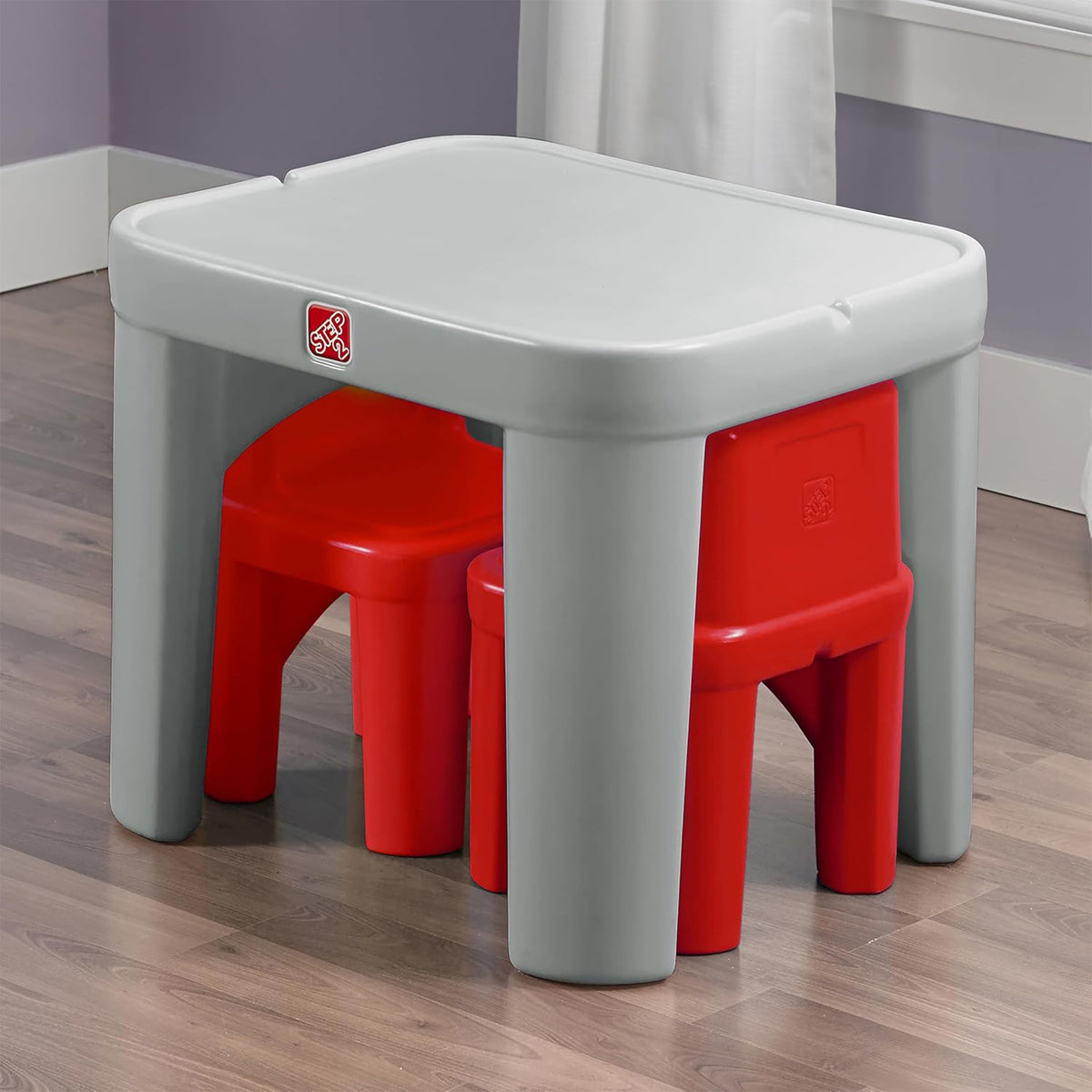 Step2 Mighty My Size Table and Chairs Set for Kids 2 Years and Up, Gray, Red