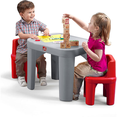 Step2 Mighty My Size Table and Chairs Set for Kids 2 Years and Up, Gray, Red