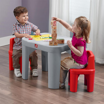 Step2 Mighty My Size Table and Chairs Set for Kids 2 Years and Up, Gray, Red