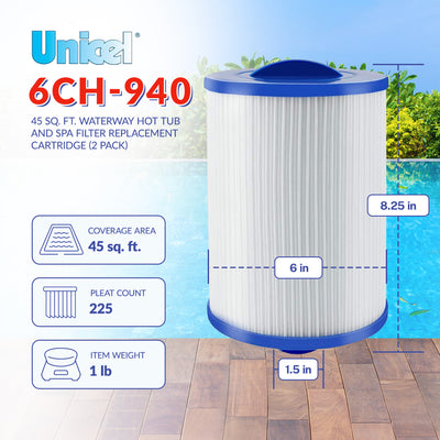 Unicel 6CH-940 Replacement 45 SqFt Filter Cartridge for Spa, 225 Pleats (2 Pack)