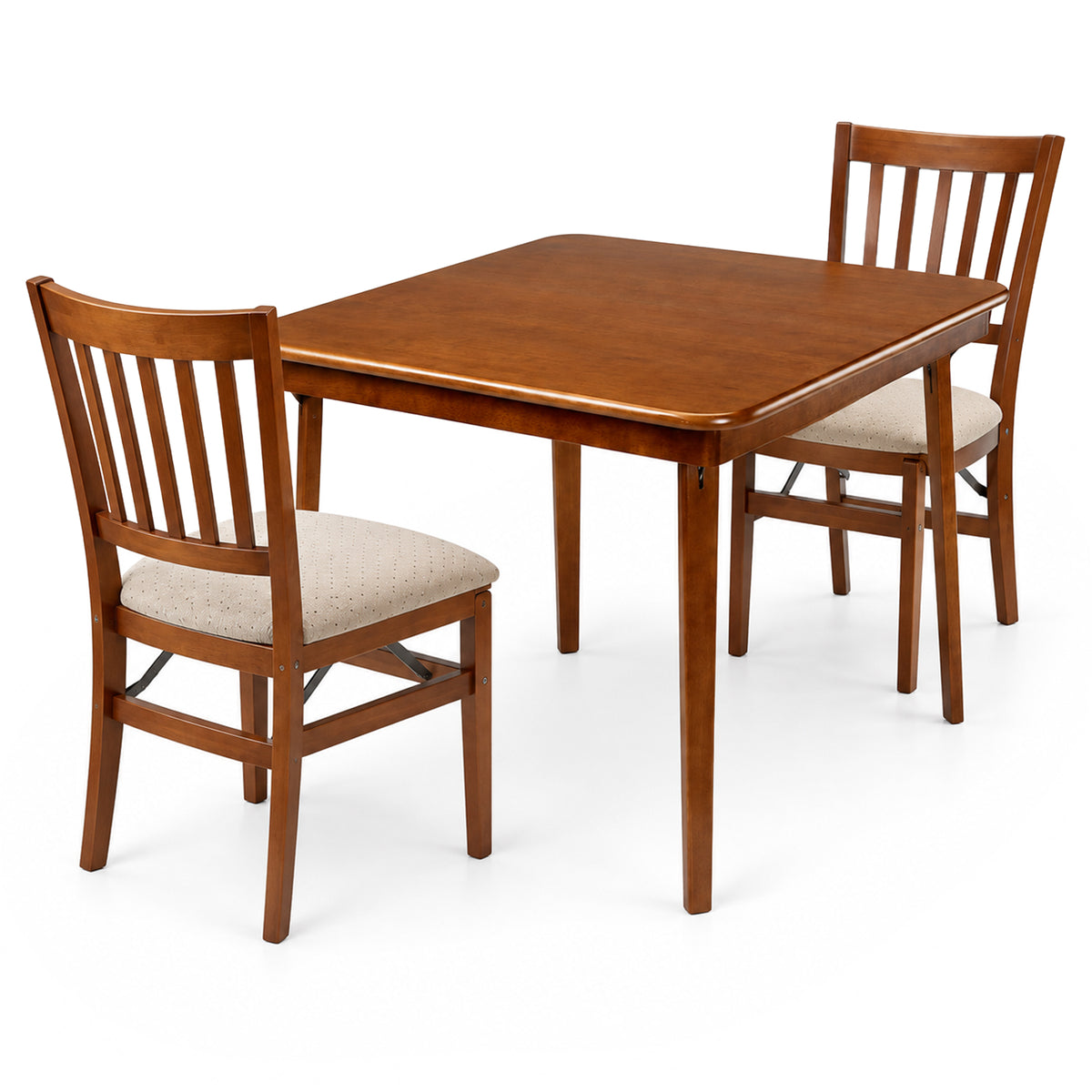 MECO Stakmore Wood Fabric Upholstered Seat Folding Chairs and Folding Table Set
