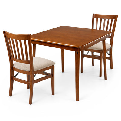 MECO Stakmore Wood Fabric Upholstered Seat Folding Chairs and Folding Table Set