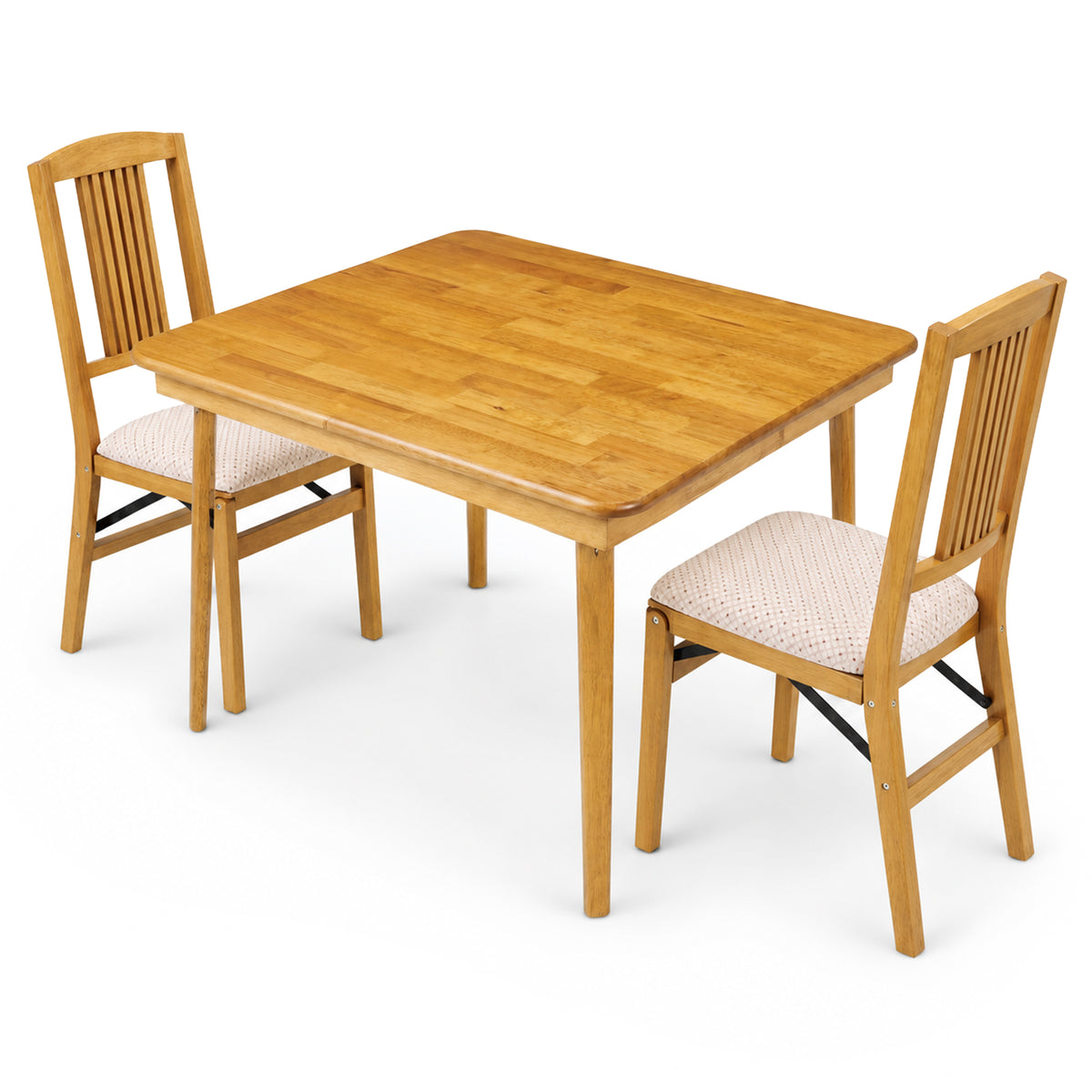 MECO Stakmore Wood Fabric Upholstered Seat Folding Chairs and Folding Table Set