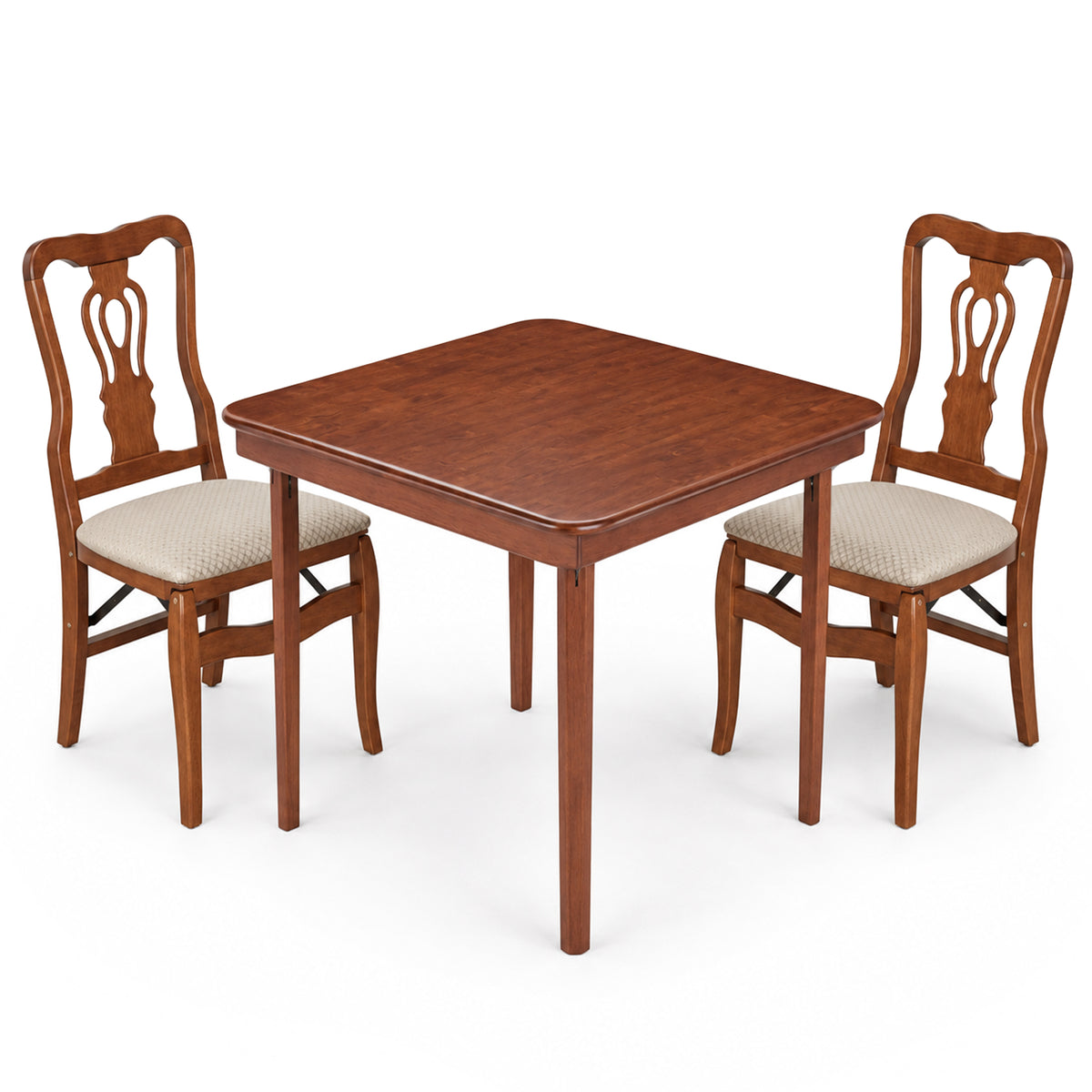 MECO Stakmore Chippendale Upholstered Seat Folding Chairs and Folding Card Table