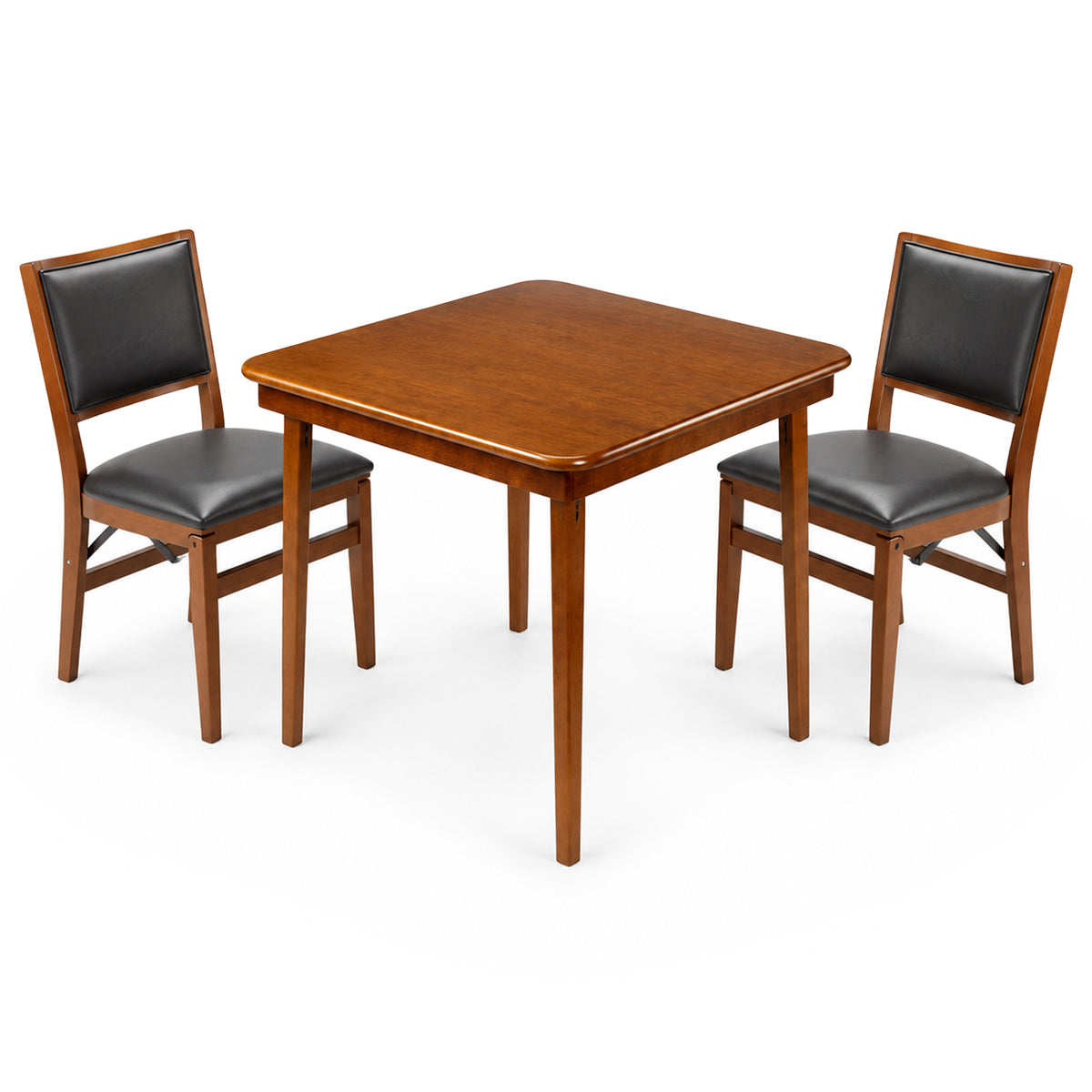 MECO Stakmore Retro Upholstered Back Folding Chairs and Wood Folding Card Table