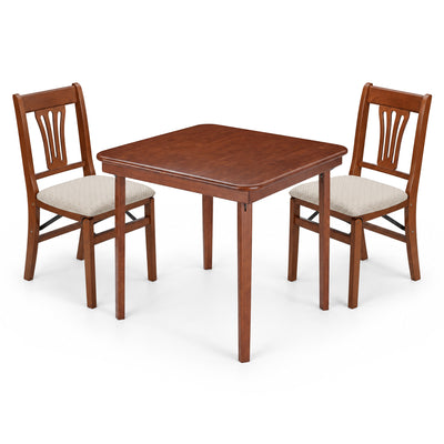 MECO Stakmore Urn Wood Upholstered Seat Folding Chairs and Folding Card Table