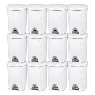 Sterilite 6.6 Gallon StepOn Wastebasket Hands Free Trash Can, White, 12 Pack