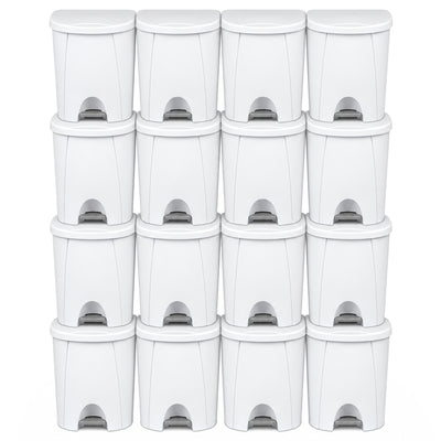 Sterilite 6.6 Gallon StepOn Wastebasket Hands Free Trash Can, White, 16 Pack