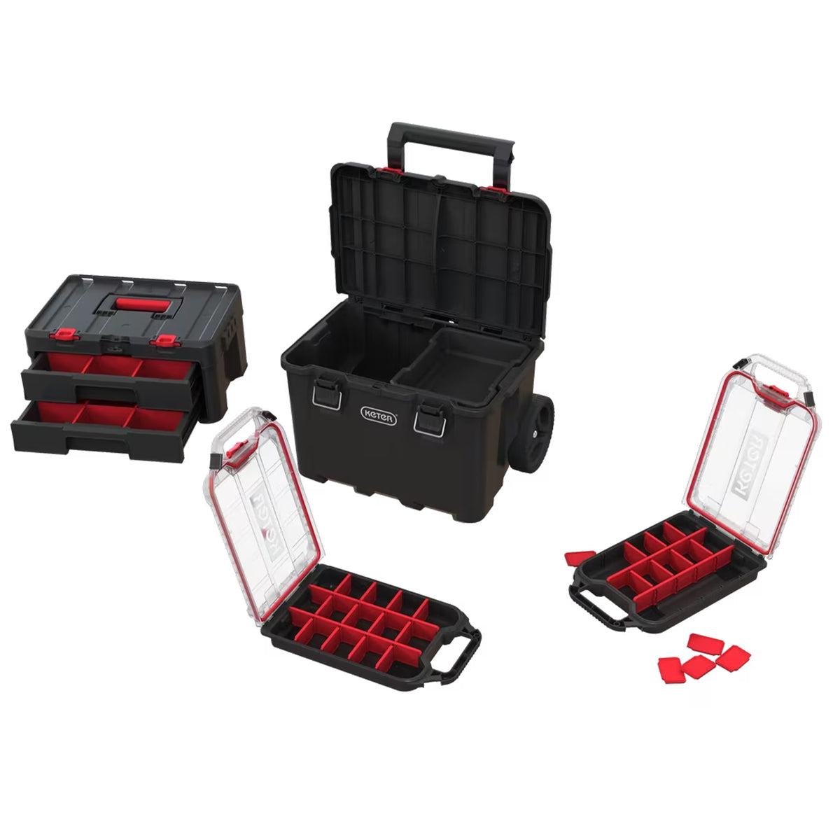 Keter Stack & Roll 2.0 Tool Storage System with Wheels and Handle Black/Red - VMInnovations
