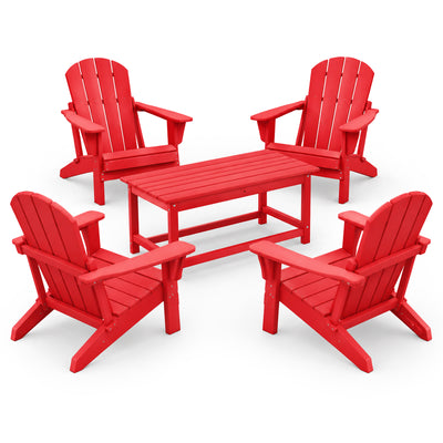 WestinTrends Malibu Patio Set with 4 Adirondack Chairs & Coffee Table, Red