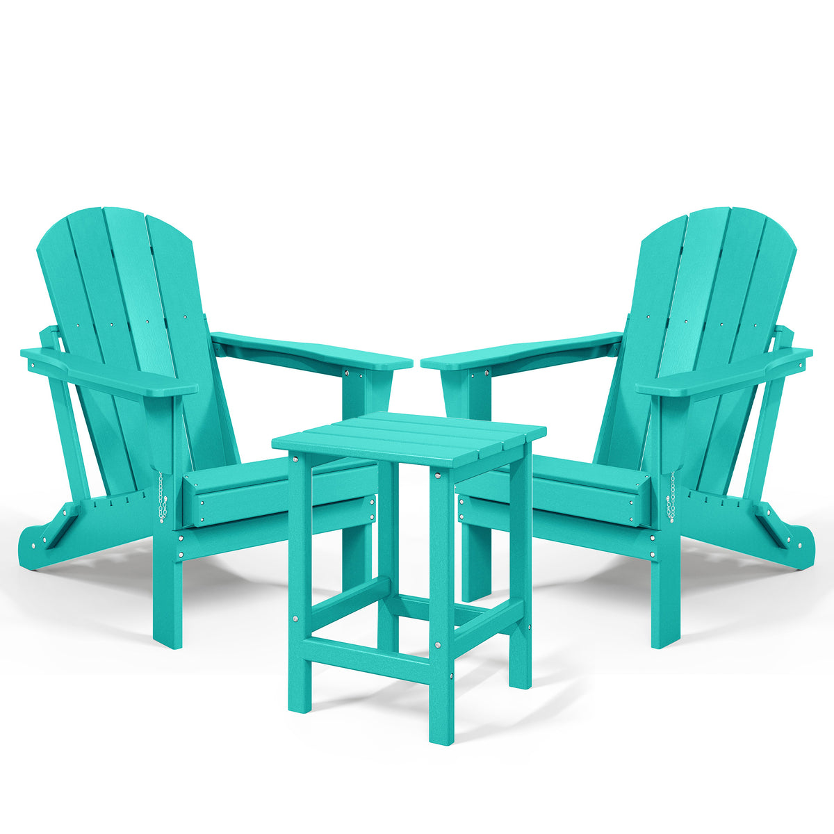 WestinTrends Malibu Outdoor Patio HDPE Folding Adirondack Chair, Pacific Blue (2 Pack)  + WestinTrends Malibu 14-Inch Square Outdoor Side Table for Adirondack Chair