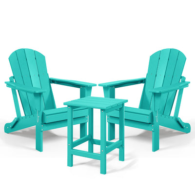 WestinTrends Malibu Outdoor Patio HDPE Folding Adirondack Chair, Pacific Blue (2 Pack)  + WestinTrends Malibu 14-Inch Square Outdoor Side Table for Adirondack Chair