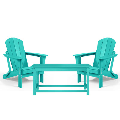 WestinTrends Malibu Outdoor Patio HDPE Folding Adirondack Chair, Pacific Blue (2 Pack)  + WestinTrends Malibu Outdoor Poly Wood Coffee Table, 35.25 x 17.5 Inch, Turquoise