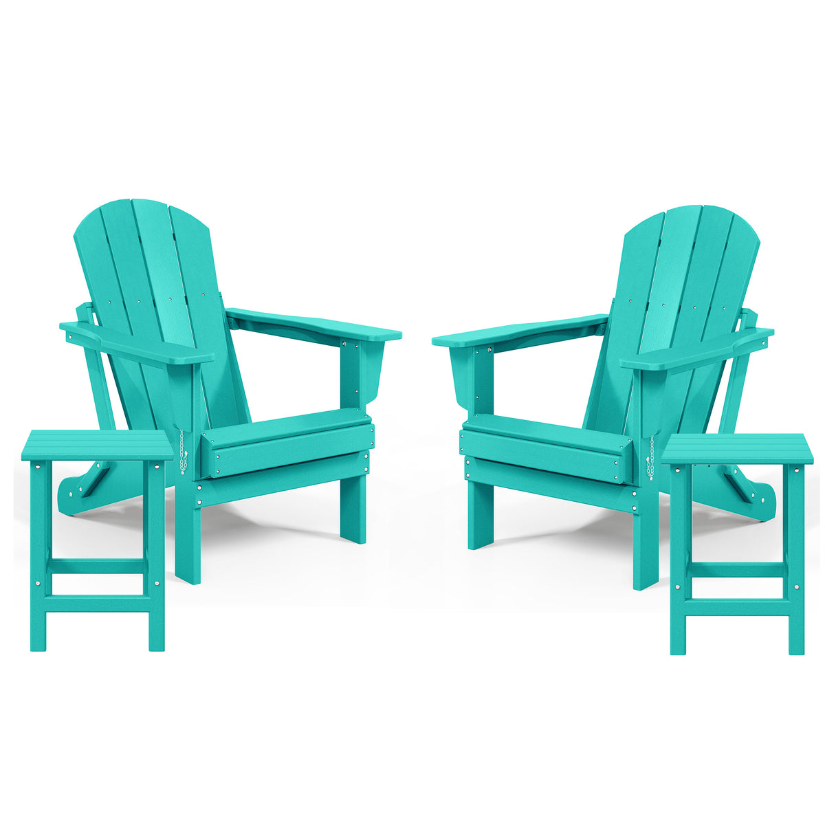 WestinTrends Malibu Outdoor Patio HDPE Folding Adirondack Chair, Pacific Blue (2 Pack)  + WestinTrends Malibu 14-Inch Square Outdoor Side Table for Adirondack Chair (2 Pack)