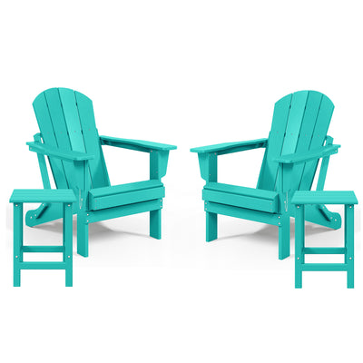 WestinTrends Malibu Outdoor Patio HDPE Folding Adirondack Chair, Pacific Blue (2 Pack)  + WestinTrends Malibu 14-Inch Square Outdoor Side Table for Adirondack Chair (2 Pack)