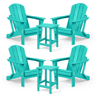 WestinTrends Malibu Outdoor Patio HDPE Folding Adirondack Chair, Pacific Blue (4 Pack)  + WestinTrends Malibu 14-Inch Square Outdoor Side Table for Adirondack Chair (2 Pack)