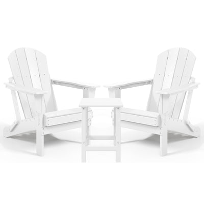 WestinTrends Malibu Classic Outdoor Patio HDPE Folding Adirondack Chair, White (2 Pack)  + WestinTrends Malibu 14" Square Outdoor Side Table for Adirondack Chair, White