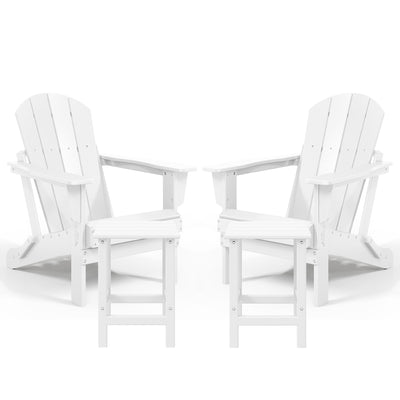 WestinTrends Malibu Classic Outdoor Patio HDPE Folding Adirondack Chair, White (2 Pack)  + WestinTrends Malibu 14" Square Outdoor Side Table for Adirondack Chair, White (2 Pack)