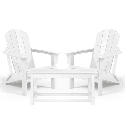 WestinTrends Malibu Classic Outdoor Patio HDPE Folding Adirondack Chair, White (2 Pack)  + WestinTrends Malibu Outdoor Poly Lumber Coffee Table, 35.25 x 17.5 Inch, White