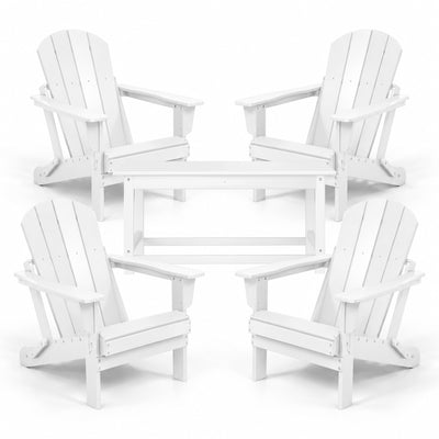 WestinTrends Malibu Classic Outdoor Patio HDPE Folding Adirondack Chair, White (4 Pack)  + WestinTrends Malibu Outdoor Poly Lumber Coffee Table, 35.25 x 17.5 Inch, White