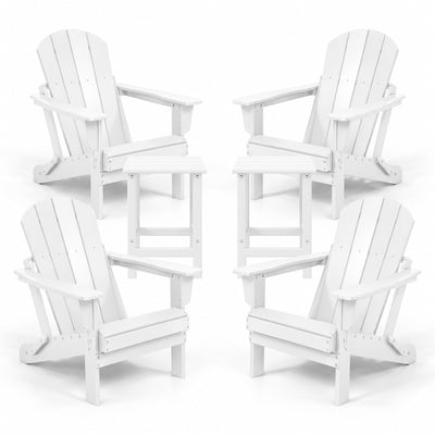WestinTrends Malibu Classic Outdoor Patio HDPE Folding Adirondack Chair, White (4 Pack)  + WestinTrends Malibu 14" Square Outdoor Side Table for Adirondack Chair, White (2 Pack)