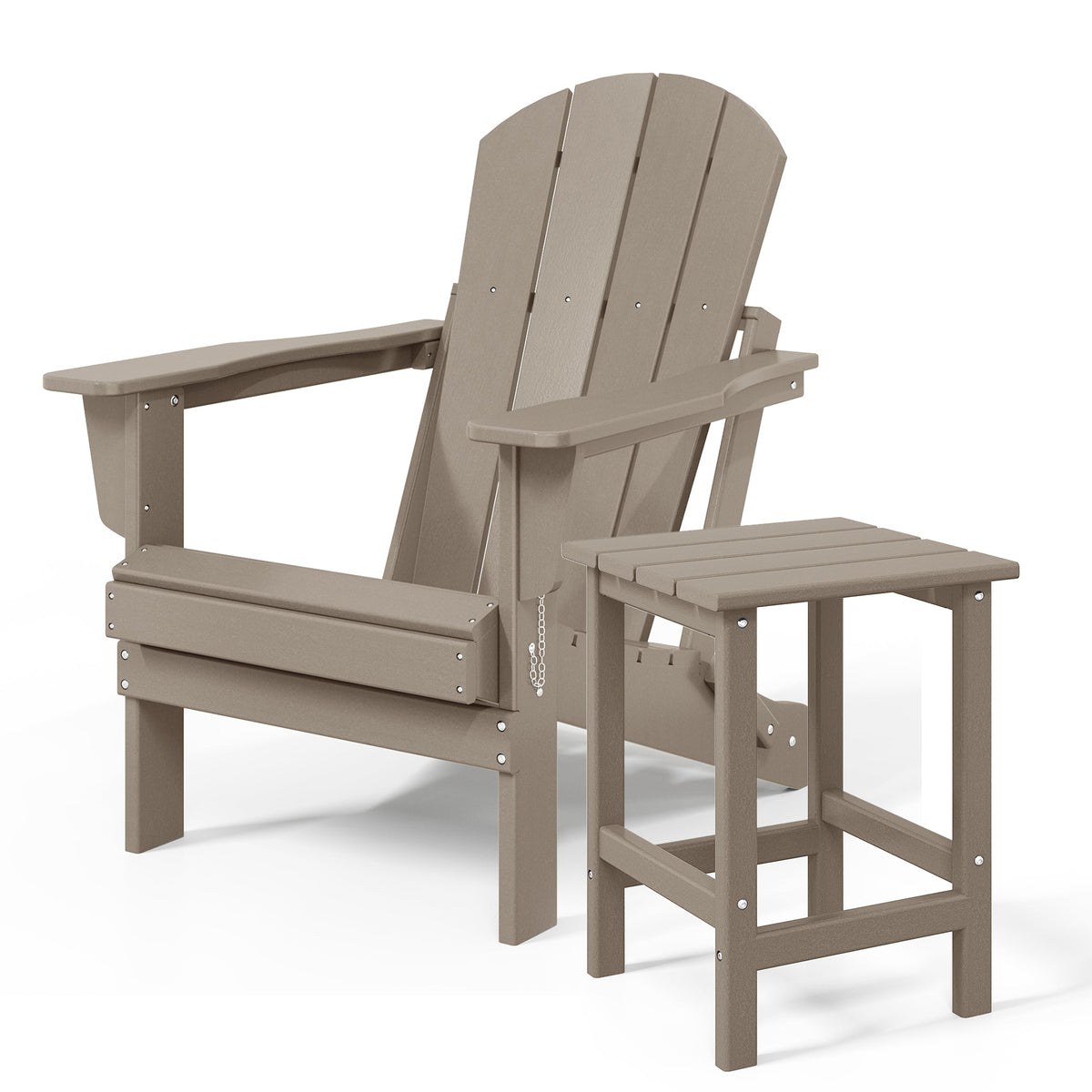 WestinTrends Malibu Outdoor Patio HDPE Folding Adirondack Chair, Weathered Wood + WestinTrends Malibu 14 Inch Square Outdoor Side Table for Adirondack Chair