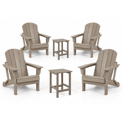 WestinTrends Malibu Patio Set with 2 Adirondack Chairs & 2 Side Tables, Wood