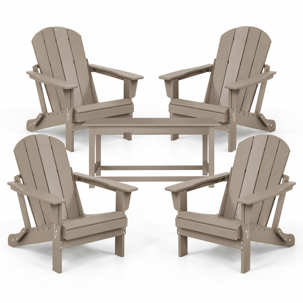 WestinTrends Malibu Classic Folding Adirondack Chairs & Coffee Table Set, Wood
