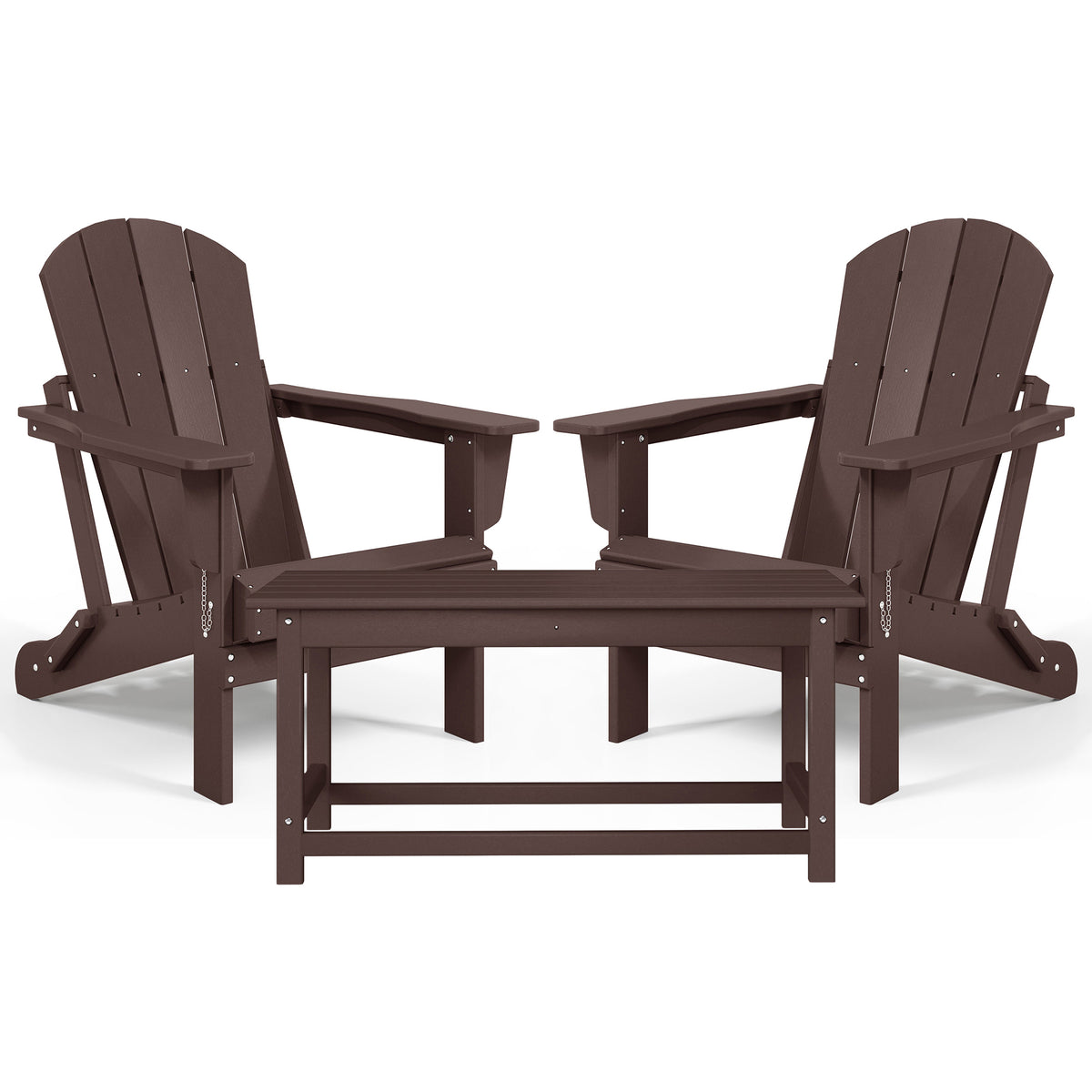 WestinTrends Malibu Classic Folding Adirondack Chairs & Coffee Table Set, Brown