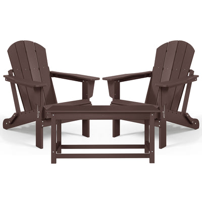 WestinTrends Malibu Classic Folding Adirondack Chairs & Coffee Table Set, Brown