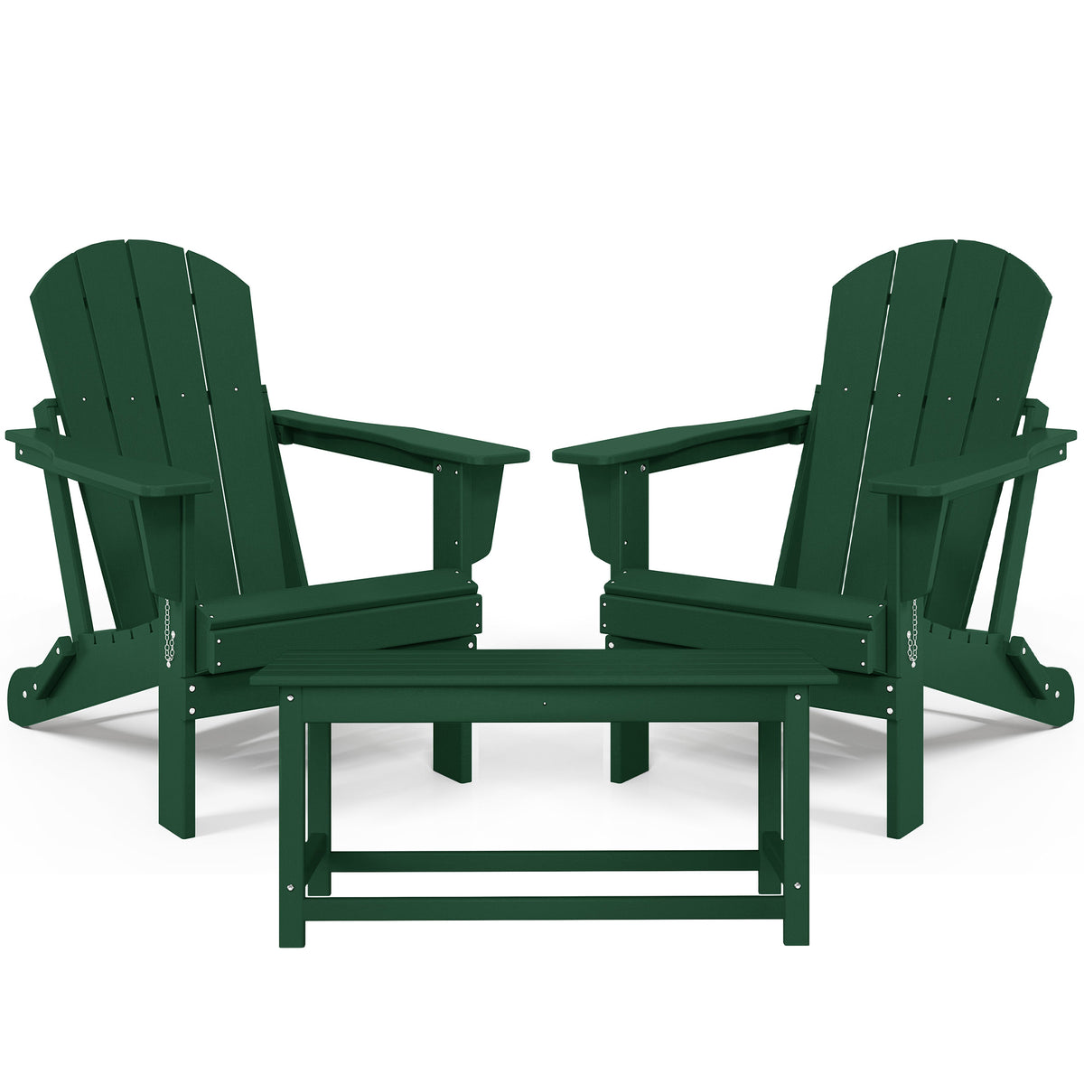 WestinTrends Malibu Classic Folding Adirondack Chairs & Coffee Table Set, Green