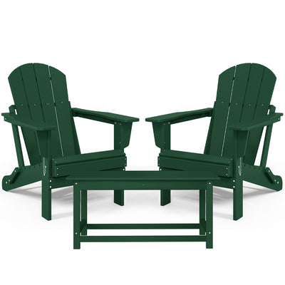 WestinTrends Malibu Classic Folding Adirondack Chairs & Coffee Table Set, Green