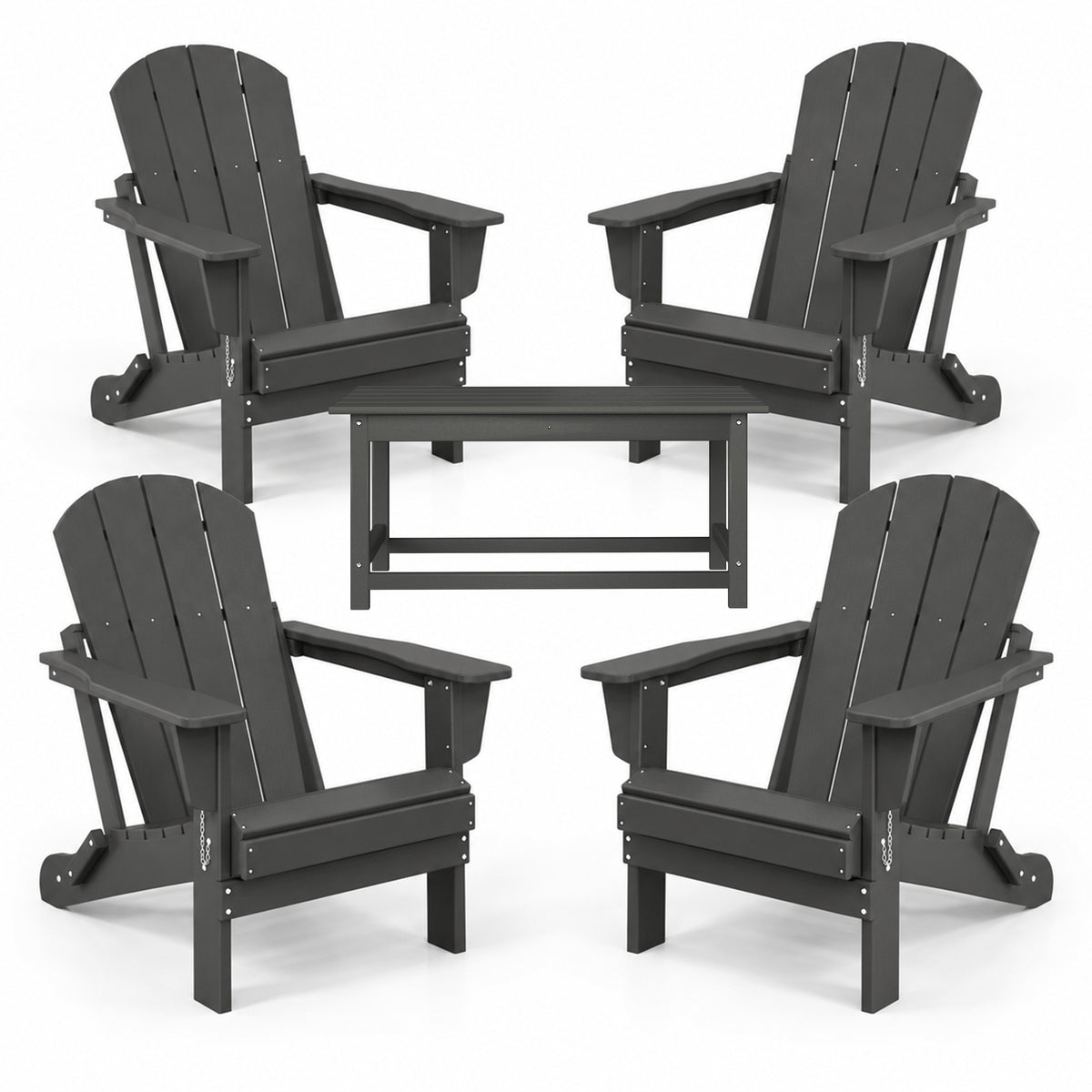 WestinTrends Malibu Classic Folding Adirondack Chairs & Coffee Table Set, Gray