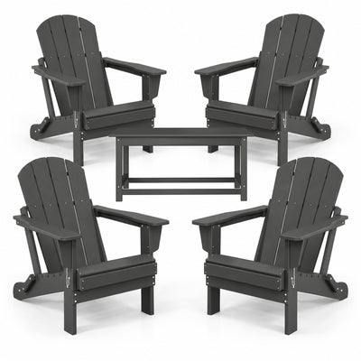 WestinTrends Malibu Classic Folding Adirondack Chairs & Coffee Table Set, Gray