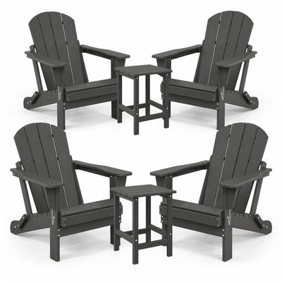 WestinTrends Malibu Patio Set with 4 Adirondack Chairs and 2 Side Tables, Gray