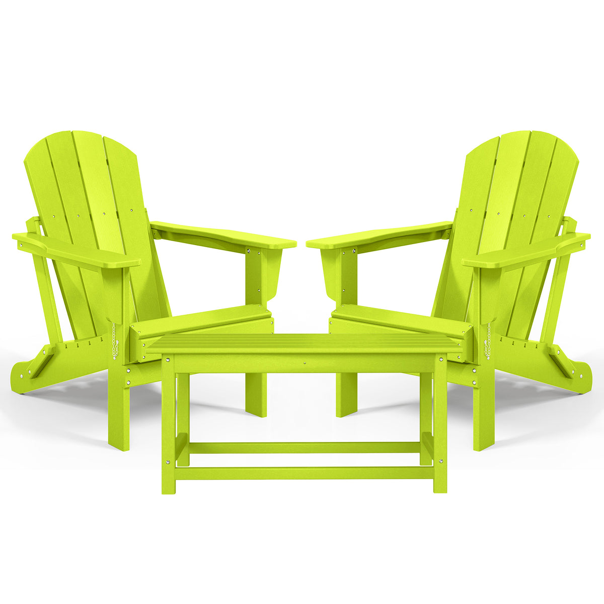 WestinTrends Malibu Classic Folding Adirondack Chairs & Coffee Table Set, Lime