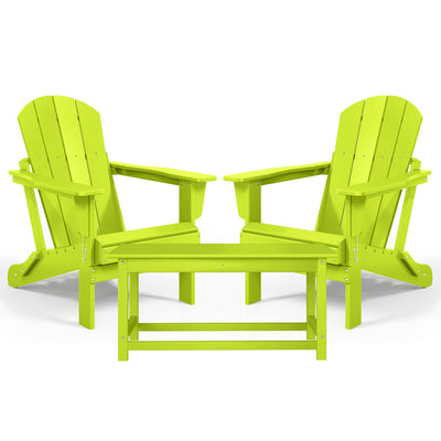 WestinTrends Malibu Classic Folding Adirondack Chairs & Coffee Table Set, Lime