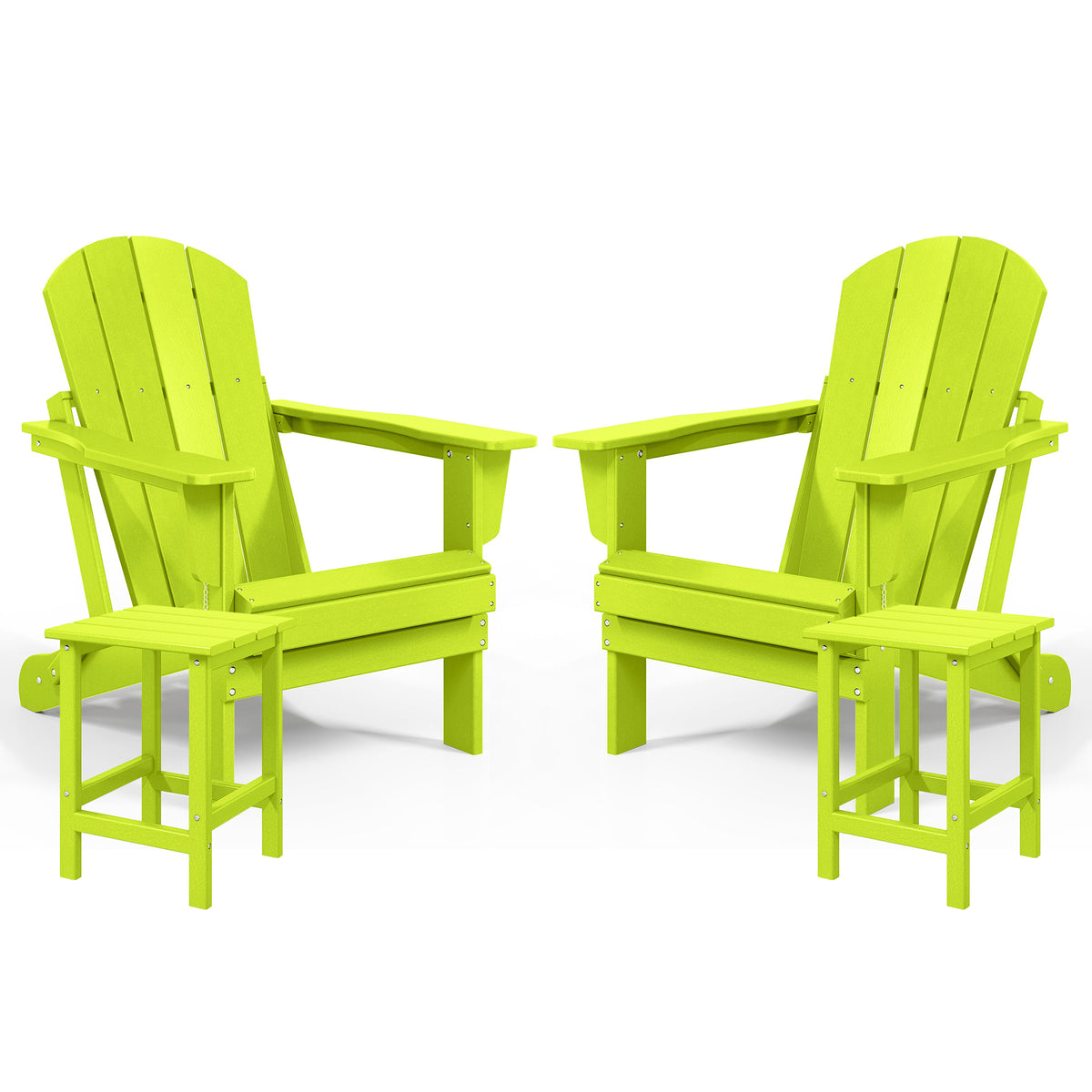 WestinTrends Malibu Patio Set with 2 Adirondack Chairs and 2 Side Tables, Lime