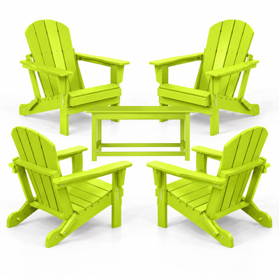 WestinTrends Malibu Classic Folding Adirondack Chairs & Coffee Table Set, Lime