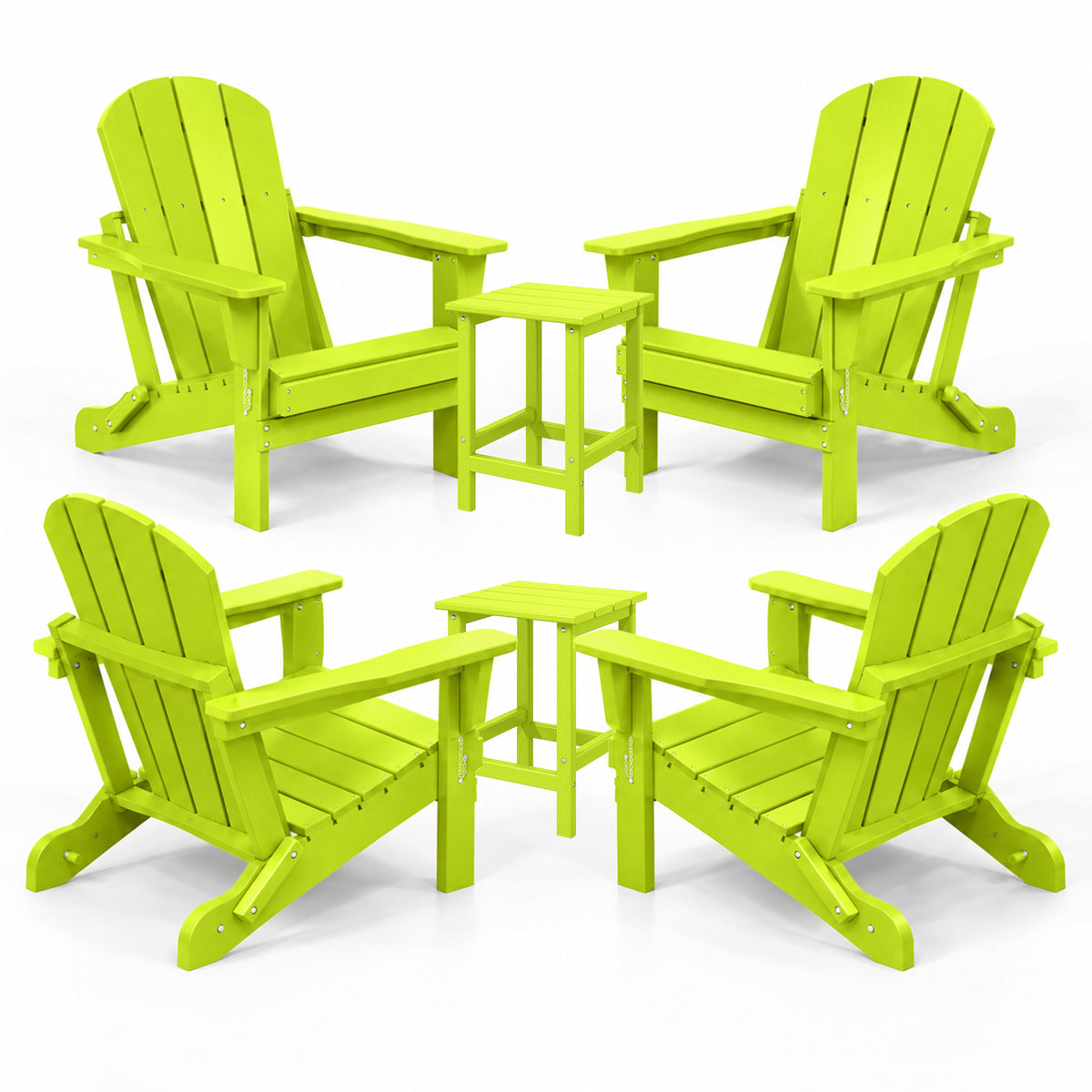 WestinTrends Malibu Patio Set with 4 Adirondack Chairs and 2 Side Tables, Lime