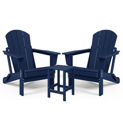 WestinTrends Malibu Patio Set with 2 Adirondack Chairs & Side Table, Navy Blue