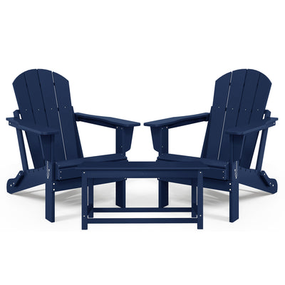 WestinTrends Malibu Classic Folding Adirondack Chairs & Coffee Table Set, Navy