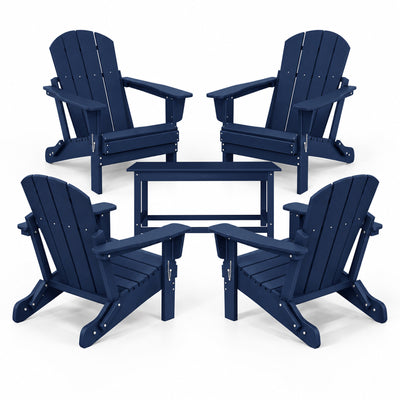 WestinTrends Malibu Classic Folding Adirondack Chairs & Coffee Table Set, Navy